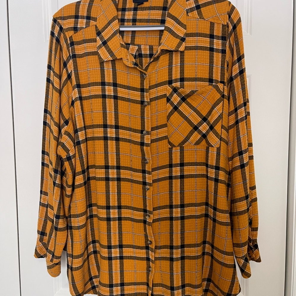 Torrid Plaid Button Down Shirt Size 4 | Mustard Yellow Flannel Oversized Top